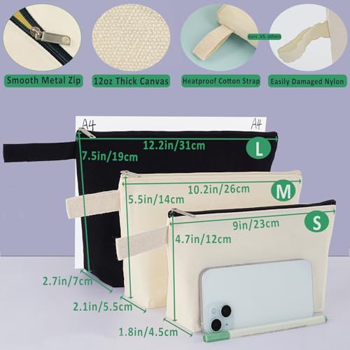 Canvas Zipper Pouch Bulk, Blank DIY Craft Case Blank Makeup Bag, Canvas Pencil Pouch Cosmetic Bag Multi-Purpose Travel Toiletry Zipper Bags (Beige, S, 9x4.7x1.5'') - color: Beige Beige, size: S, 9x4.7x1.5''