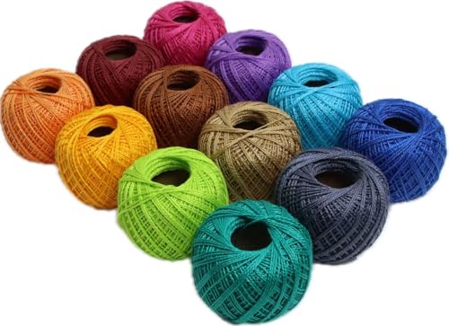 KCS Mercerized Pearl Cotton Thread Size 8 Crochet Needlework Embroidery Threads Ball (12, 12balls16) - color: 12balls16