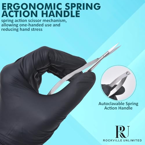 Micro Scissor 5.5" Straight Tip Embroidery Scissor Premium Stainless Steel Applique for Sewing Art & Craft Grooming for Eyebrow Eyelash and Spring Action Extra Sharp Squeeze Scissors.