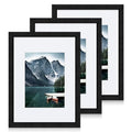 Hongkee 9x12 Black Picture Frames set of 3, Made of Wooden and Glass Photo frame - Displays Picture 6x8 with Mat or 9 x 12 without Mat, Desktop & Wall Collage Frame set - color: Black, size: 9x12 in