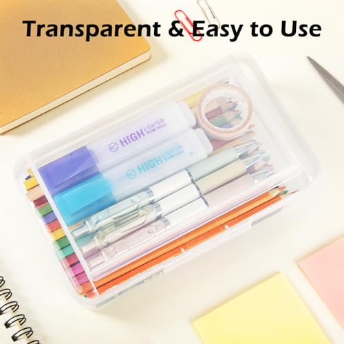Double Layer Plastic Clear Hard Pencil Cases Box with Personalized sticker - color: Green-Stickers