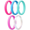 Egnaro Women's Silicone Wedding Ring 2.5mm Wide 1.8mm Thick Rubber Band Set - color: SETA1-Blush Pink, Chill Blue, Mint Green, Sugar Pink, Metallic Pearl White