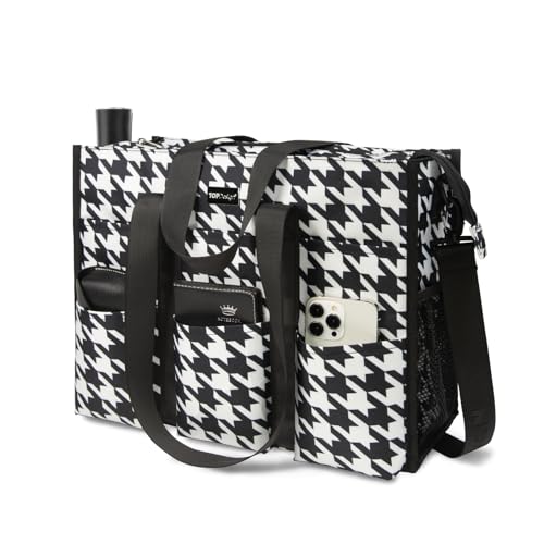 TOPDesign Utility Water Resistant Tote Bag with 22 Pockets, Zipper Closure - color: Houndstooth, size: Large