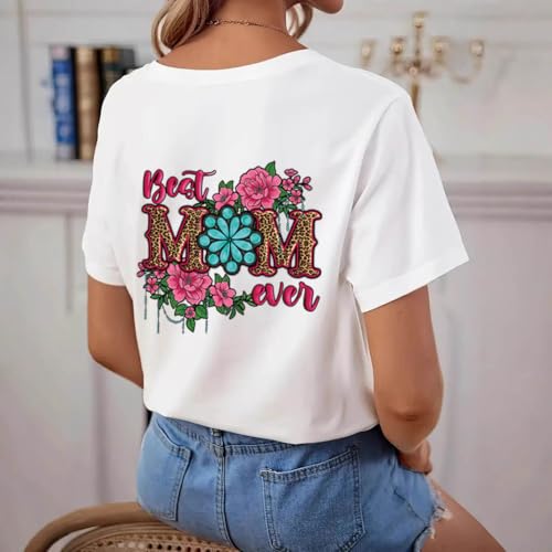 4 Packs Best Mom Iron on Transfer Patches, Mother’s Day Heat Transfer HTV Vinyl Decals Mama Theme DTF Transfer Ready to Press Waterproof Iron on Appliques for T-Shirt Fabric DIY Project Mom Gifts - color: Mother Day B