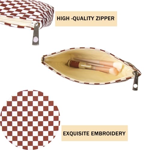 getgto 2 Pcs Makeup Bags, Large Cosmetic Bag Travel Toiletry Bag - color: Brown Checker