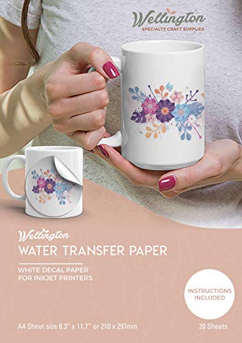 Wellington Waterslide Decal Paper INKJET WHITE 20 Sheets Premium Water Slide Transfer Paper, Bright White, A4 Size, 8.25 x 11.7 Inch - color: Inkjet - White
