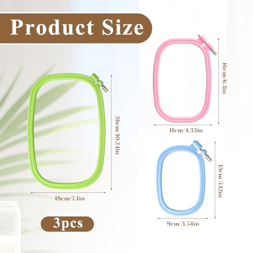 3 Pack 3 Size ABS Plastic Cross Stitch Hoop, Square Embroidery Hoops, Cross Stitch Hoops Embroidery Frames for Sewing, Needlework, Cross Stitch, Embroidery Projects (3 Color)