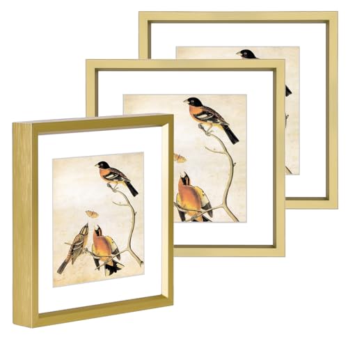 BKABOT 4x4 Brass Metal Photo frames 3 Pack HD Glass Mat 3x3 Wall Table - color: Brass, size: 4x4