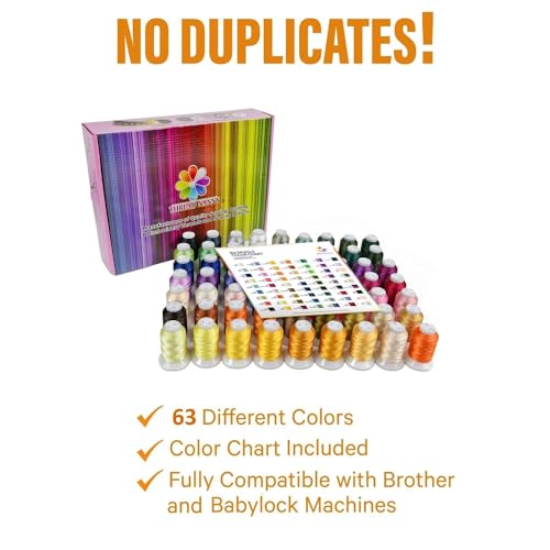63-Color Polyester Machine Embroidery Thread, 1,100 Yards Each - size: 1100 Yards
