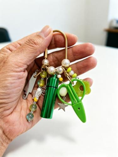 MEYAGO Needlepoint Bag Charm Tool Kit with Mini Embroidery Scissors, Needle Threader, Needle Holder Tube & Gold Keyring, Portable Embroidery Accessories for Cross Stitch Sewing DIY Crafts (Green) - color: Green
