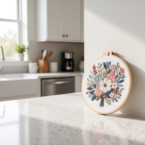 Embroidery Kit for Beginners & Adults Starter Kit, Cross Stitch Kits,DIY Hand Embroidery Needlepoint Set with Hoop, Pre-Printed Fabric, Threads and Instructions (Flower-4) - color: Flower-4