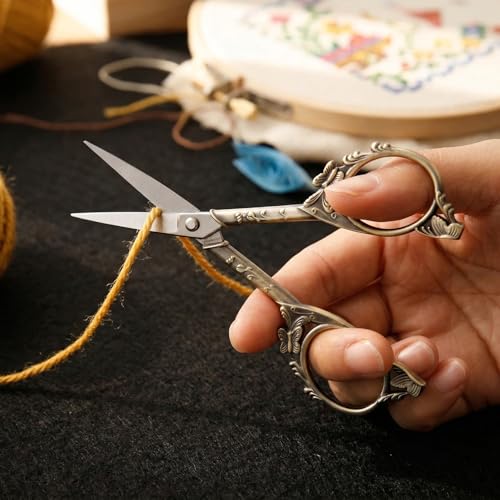 Crochet Scissors with Cover – Antique Bronze Vintage Small Embroidery Scissors, Sharp Craft Scissors for Yarn Thread Sewing Needlework, Cute Butterfly Design Gift for Crocheter Quilter, 4.6 Inch - color: Brown