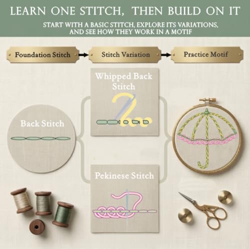 TenDawn Embroidery Stitch Book Kit for Beginners, 32 Essential Stitches - color: Basic & Intermediate Kit