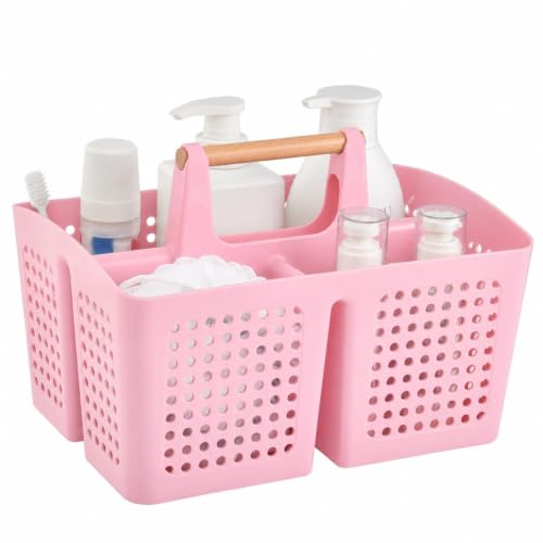 Portable Shower Caddy Basket with 3 Compartments and Handle, Caddy Pink - color: Caddy Pink