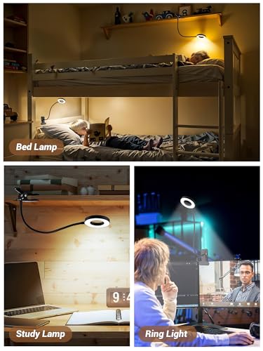 Clip on Lamp,5 Colors+10 Brightness Memory LED Desk Lamp with Clamp Light - color: Black.