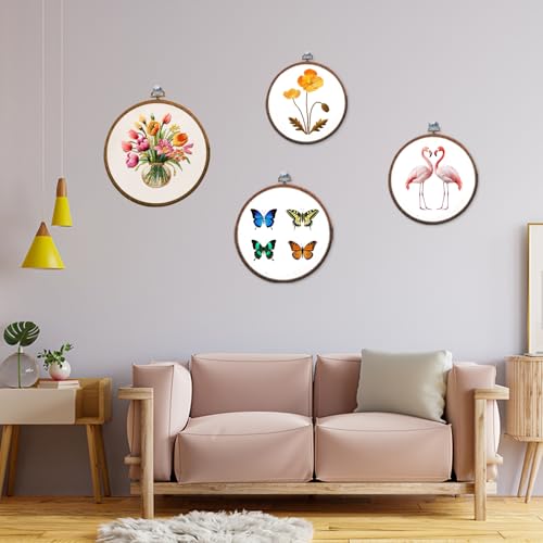 4Pcs Embroidery Frame for Dispaly 5inch to 10inch Cross Stitch Frame Set, Circle Embroidery Hoops Display Frame for Sewing and Wall Hang, Needlework, Embroidery Projects