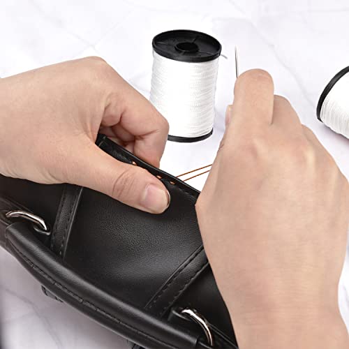 Topus Extra Strong Upholstery Repair Sewing Thread Kit and Heavy Duty Household Hand Needles, Including 7 Styles of Leather Canvas Sewing Needles and 3 Rolls Nylon Thread (70 Yard of Each Roll), White - color: White
