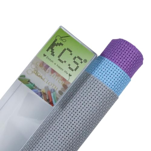 KCS 3 pc of 15" x 18"(38cmx45cm) 11 Count Cross Stitch Cotton Aida Cloth Needlework Rolled Fabric Box,11CT,Light Grey+Light Blue+Lavender - color: Light Grey+light Blue+lavender, size: 11CT