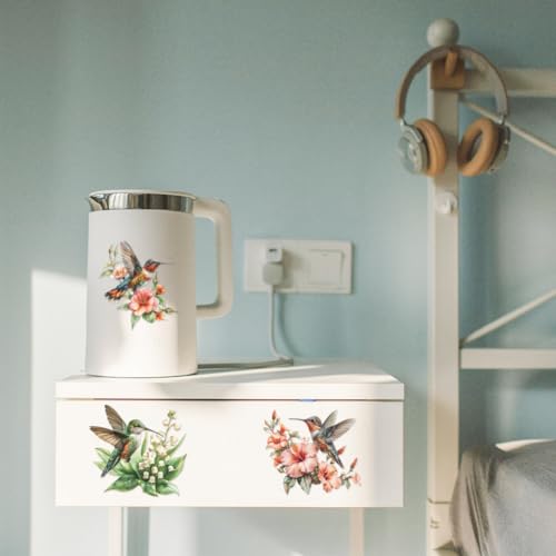 Peacoblue Hummingbird, Flower Rub On Transfers for Furniture Craft 6"x12" - style: Hummingbird and Flower