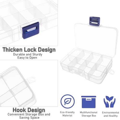 12 Pack 8 Grids Small Plastic Divider Organizer Box, Clear Bead Storage Container with Removable Dividers, Grid Compartment for Small Parts, Screw and Craft, 4.1"x 2.6"x 0.9"