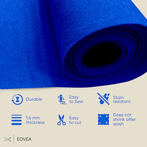 EOVEA | Acrylic Felt Fabric by The Yard | 72" Wide | 1.6mm Thick | Soft & Durable Non-Fraying Felt | for DIY Crafts, Sewing, Upholstery, Costumes & Padding(Royal Blue, 1 Yard) - color: Royal Blue, size: 1 Yard