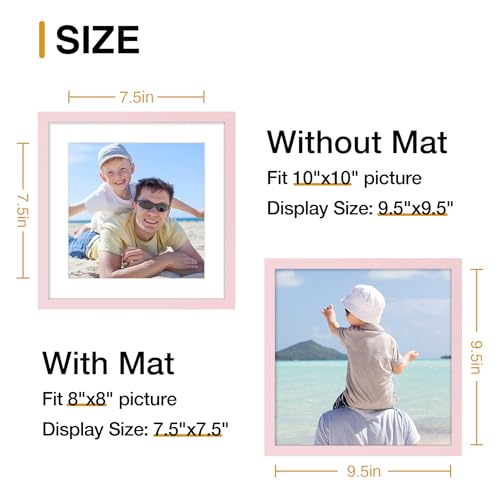 decorUhome 10x10 Picture Frame Fits 8x8 Photos with Mat, Pink - color: Pink, size: 10x10