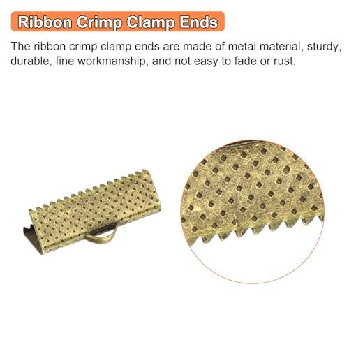 uxcell 280Pcs Ribbon Crimp Clamp Ends, 20mm Bookmark Pinch Crimp Ends, Cord Ends Fasteners Clasp Crimp Ends for DIY Bracelet Necklace Jewelry Making, Bronze Tone - color: Bronze Tone, size: 20mm
