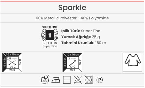 YarnArt Sparkle - Metallic Glitter Yarn, Fine Lightweight Yarn for Crochet & Knitting, Amigurumi, Cardigans, Shawls, Bag Making, Soft Craft (1345) - color: 1345