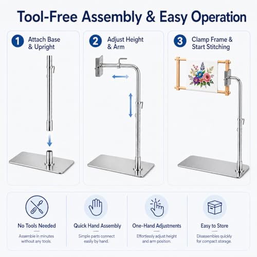 Embroidery Workstand, Adjustable Cross Stitch Floor Stand with Side Clamp