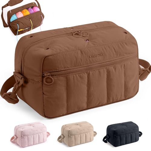 MYBAGZING Crochet Bag Organizer Knitting Bag Yarn Storage for Crochet Hook - color: Brown, size: Medium - 12"