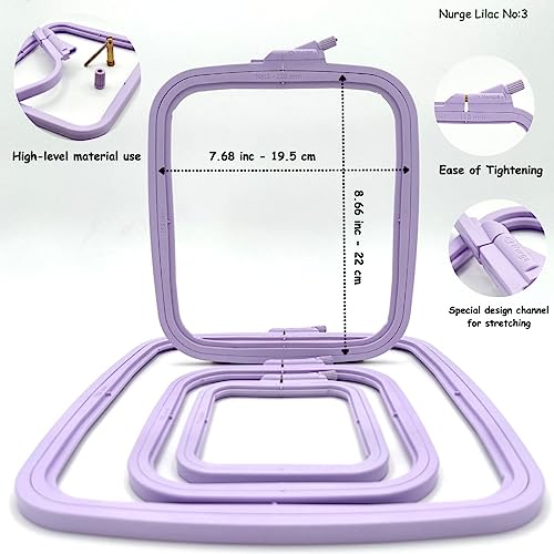 Nurge Square Embroidery Hoop - Plastic Cross Stitch Frame for Needlepoint & Embroidery - Adjustable Craft Hoop - Lilac - No:3 (Medium) - color: Lilac, size: No:3 (Medium)