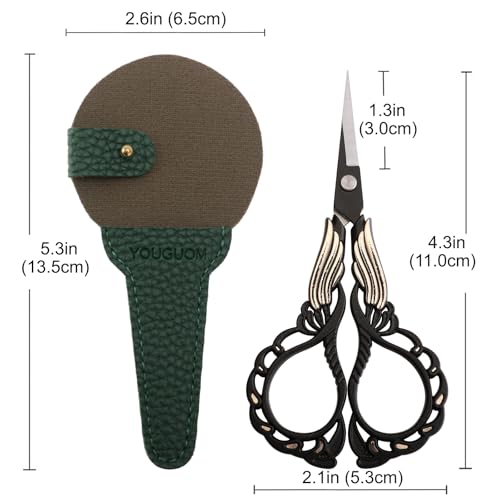 YOUGUOM Crochet Scissors with Sheath, Small Sewing Shears - color: Golden Black