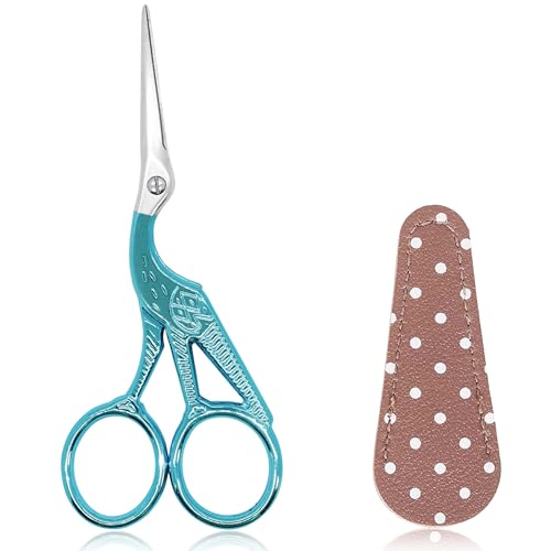 BIHRTC 4.5" Knitting Scissors, Stainless Steel with Leather Pouch for Craft - color: Light Blue, size: 4.5inch