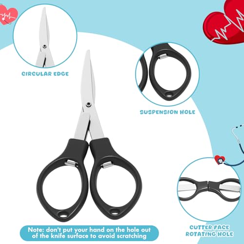 48 Set Mini Bandage Scissors Foldable Stainless Steel, Black - color: Black