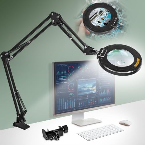 Ultra Long 3-Section Swing Arm 12X Magnifying Glass with Light