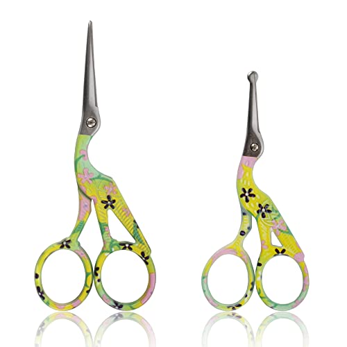 Stork Bird Rounded Safety Tip Embroidery Craft Stainless Steel Crane Scissors - Yellow - 2 Pairs - color: Yellow, size: 2 Pairs