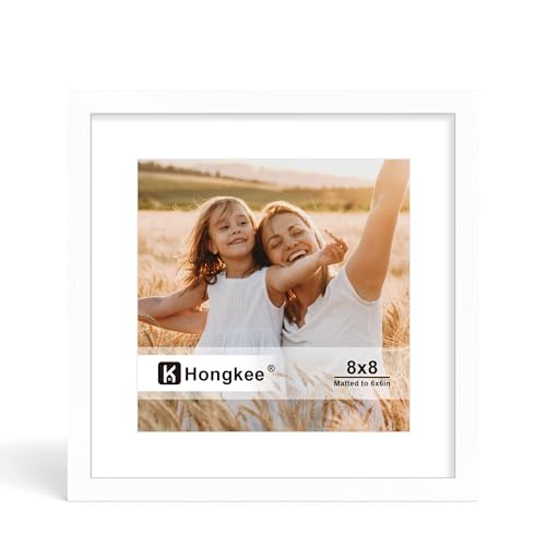 Hongkee 8x8 Picture Frame, 8 x 8 Solid Wood Frame with Real Glass, 1 Pack - color: White, size: 8 x 8