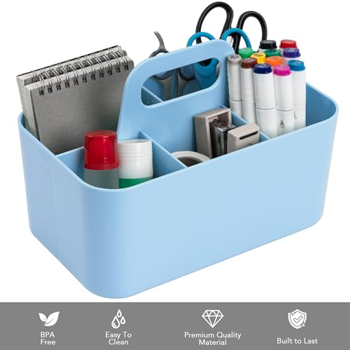 Tiawudi Multipurpose Caddy Organizer, Plastic Caddy with Handle, Stackable Desk Organizer for Stationery, Marker and Pencil, Office Supplies Organizer, Dorm Caddy - color: Light Blue, size: Rectangle