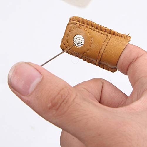 4-Piece Leather Finger Protector Coin Thimble Pads for Hand Sewing Quilting Knitting Pin Needles Craft DIY Tools, 2 Sizes