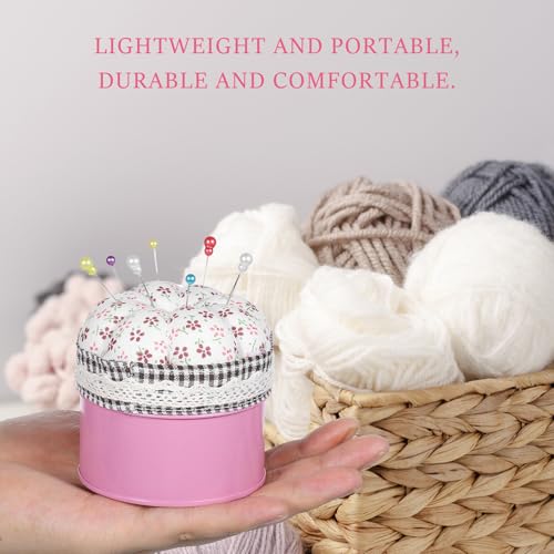 Cute Pumpkin Pincushion with Lid Storage Box - Small Sewing Needle Cushion Holder Decorative Pin Keeper for Sewing Supplies(Pink)