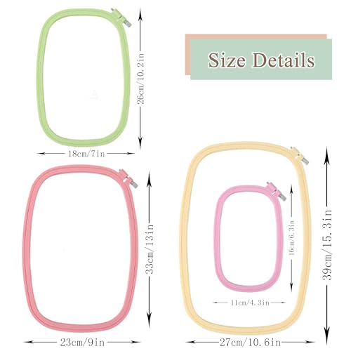 Huacan 4 Pcs Embroidery Hoop - Square Cross Stitch Hoop Set ABS Plastic Embroidery Hoops for Art Craft Sewing Tools Embroidery Ring for Sewing Needlework