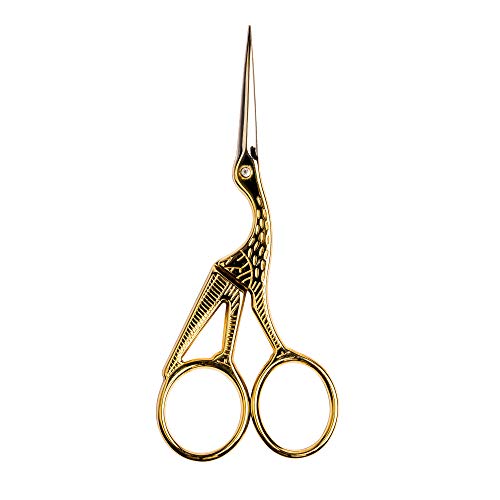SINGER 4 Inch Forged Embroidery Scissors with Curved Tip for Sewing, Cross-Stiching, Crafts, & More (Gold Stork Design, 1-Pack)