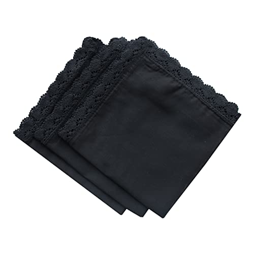 6 Pack of Ladies Embroidery Cotton Handkerchiefs Lace Wedding Hankies - color: A01-6pcs Black