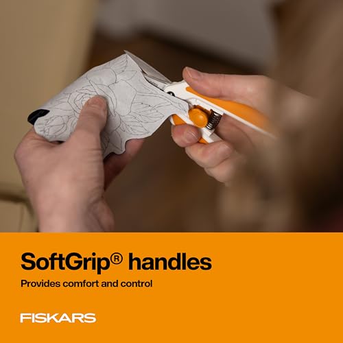 Fiskars Micro-Tip Spring Assisted Scissors, Precision Cutting Stainless Steel Blades, Comfort Handle, Cut Details in Fabric, Sewing Scissors and Arts and Crafts Tools (Pack of 12) - style: Micro-Tip Stainless Steel Easy Action (Pack of 12)