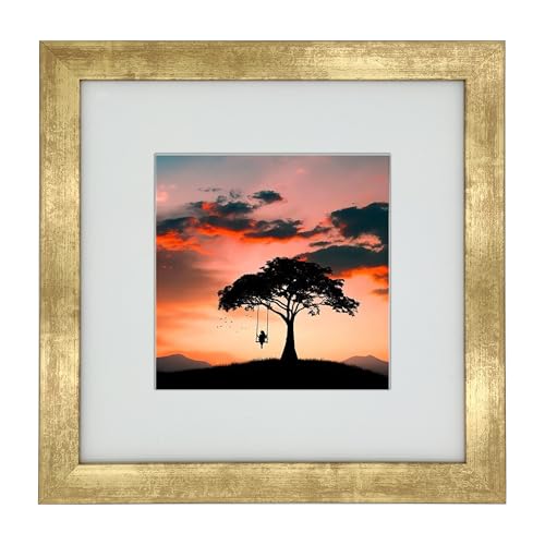 8x8 Photo Frame Gallery Picture frame with 5x5 mat,Freestanding and Wall Mountable,Gold - color: Gold, size: 8x8