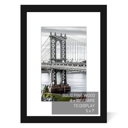 8x10 Solid Wood Picture Frames - 5x7 with Mat or 8x10 without Mat - Poster Photo Frame Art with Wall Mounting or Table Top (Black) - color: Black, size: 8x10 inch