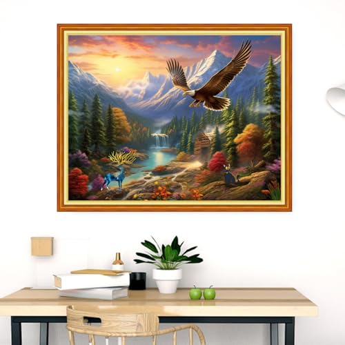 Dimensean Stamped Cross Stitch Kits Full Range of Embroidery Patterns Starter Kits for Beginners Adult DIY Cross Stitches Needlepoint Kits 11CT-Eagle elk 16x20 inch - color: Craftpattern62
