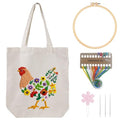 Louise Maelys Embroidery Kit, Canvas Tote Bag with Floral Hen Art Pattern - color: hen flowers