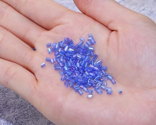 Glass Bugle Tube Beads 1400Pcs/30g Mini Seed Beads 2 * 3mm Small Craft Loose Spacer Beads for DIY Bracelets Necklace Earring Jewelry Making (Middle Blue) - color: Middle Blue