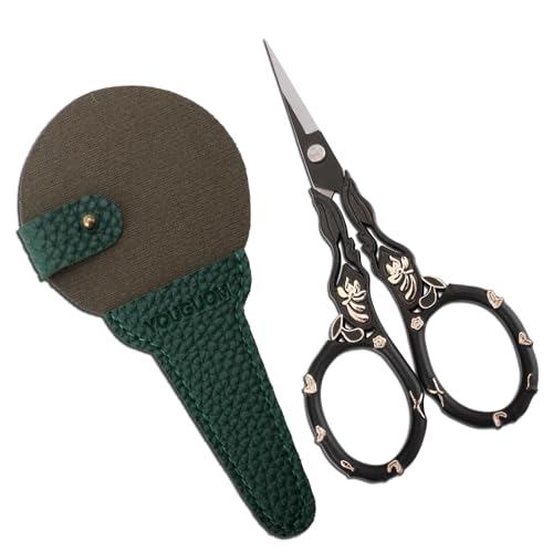 YOUGUOM Sewing Embroidery Scissors with Cover, Crochet Snips - color: Golden Black